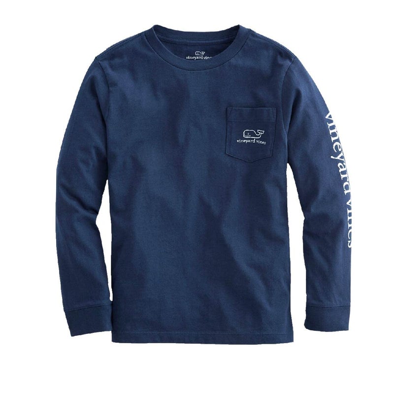 vineyard vines Boys' Long Sleeve Vintage Whale Pocket T-Shirt, Blue Blazer, Large - Image 2